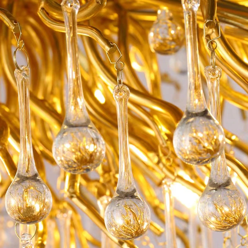 French Gold Luxury Crystal Chandelier Modern Simple Water Drop Lamp Ceiling Lighting.