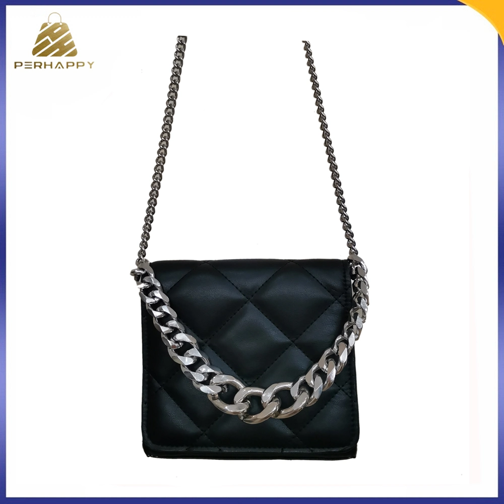 Classical Black Color Shoulder Bag Crossbody with Double Metal Chain