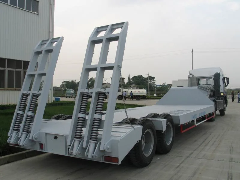3 Axle Lowbed 80t Ton Front Loading 40FT 13m 16m Container Lowbed 70 Tons 4 Axles Low Bed Lowboy Semi Trailer