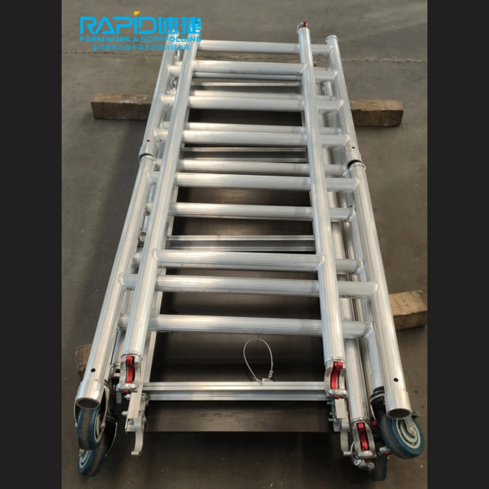 Scaffolding All Aluminum Mobile Tower with Wheels 2-12m Multipurpose Aluminum Scaffold Tower Platform 6061-T6 Single Double Width Alu Mobile Scaffold Tower