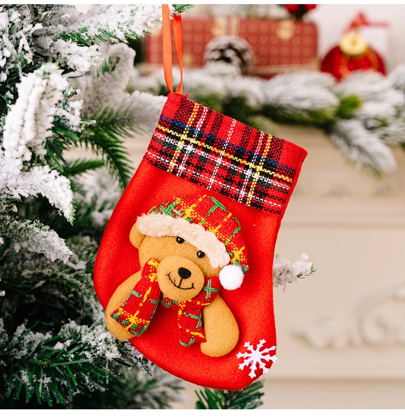 Decoraciones de Navidad el borde de celosía de dibujos animados pequeños calcetines de regalo