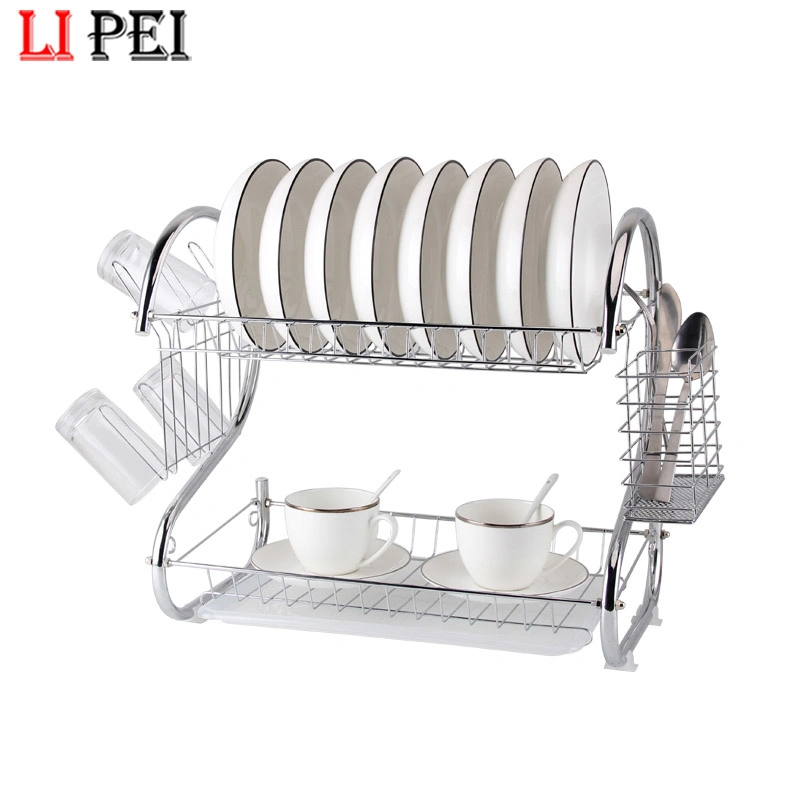 2 Tier Stainless Steel Kitchen Dish Racks Metal Dish Drying Racks Table Storage Dish Rack