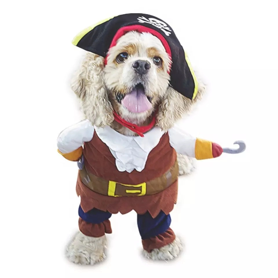 Vêtements amusants pour animaux de compagnie Costume de pirate pour chat et chien Corsaire Habillage pour fête Vêtements pour chat et chien avec chapeau.