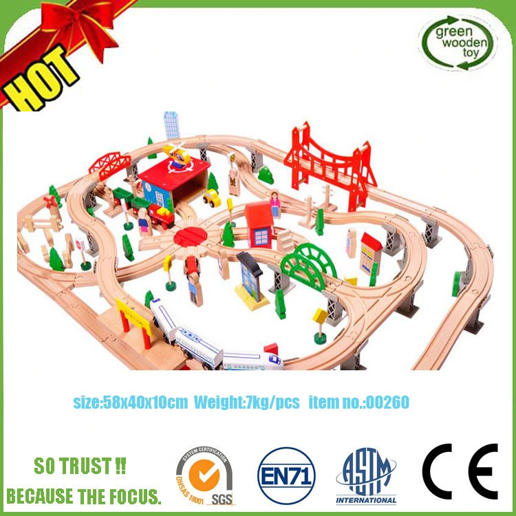 Wholesale/Supplier Cheap Educational 70 PCS Railway Wooden Toy Train Sets for Kids