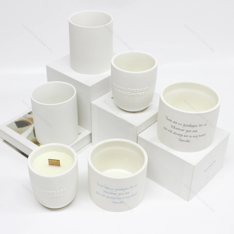 Classic tarros de cerámica blanca velas para el lado recto vasija de cerámica