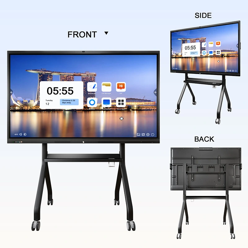 86"Android 13.0 Wireless Control (التحكم اللاسلكي) شاشة تعمل باللمس ذات 20 نقطة مقاومة للتوهج شاشة LCD تفاعلية للكتابة على اللوحة المسطحة اللوحة البيضاء للمدرسة والأعمال مع الكاميرا