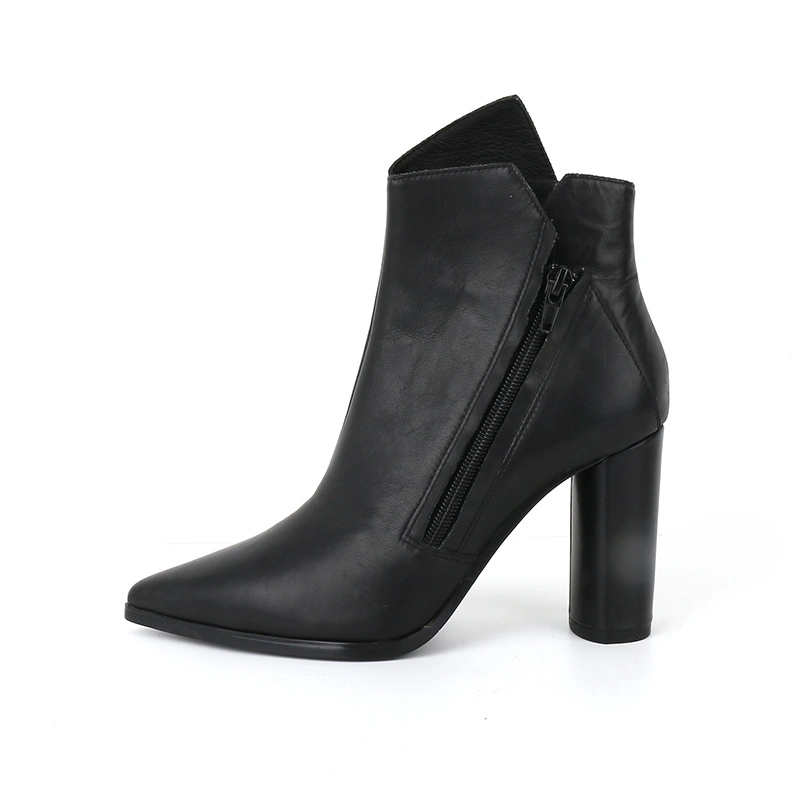 Graceful Arch Zip Leather Ankle Boots Asymmetric Collar Pointed Toe Women Shoes