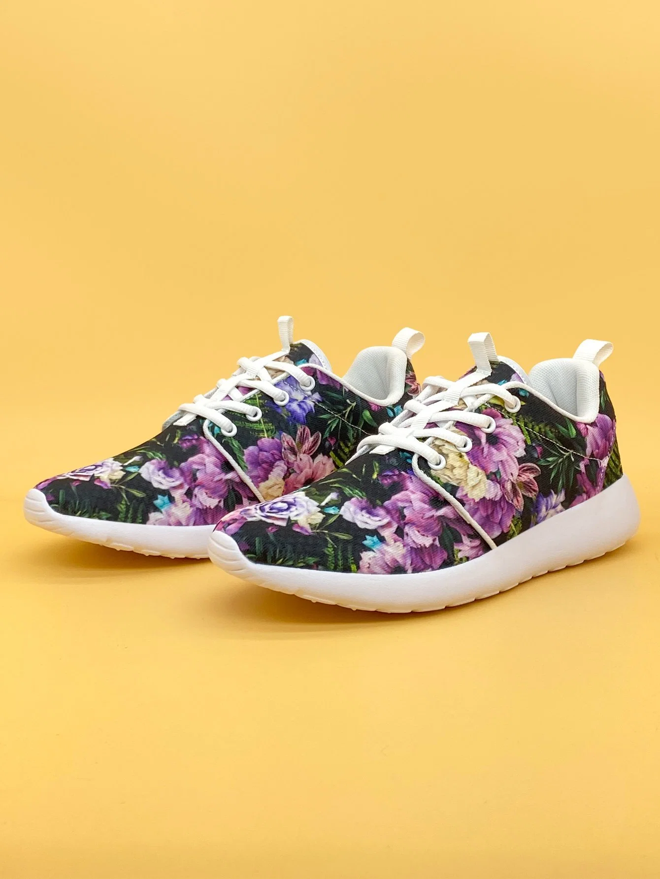 Flower Pattern Ladies Fabric Custom Shoes Low Top Sneakers Outdoor Walking Shoes