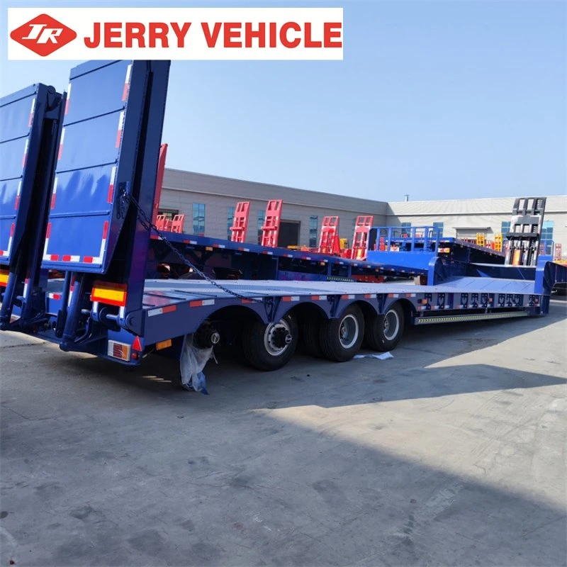 3/4/5 Axles 50 80tons Steering Extendable Drop 4 Axle 16m Low Bed Low Bed Semi Truck Trailer