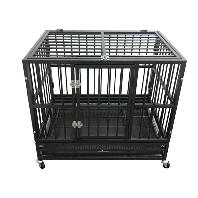 Venta caliente fuerte alambre de metal plegable Casa Suelo jaula de perro Duraderos Metal Collapsible Cages para perro con mango y cerradura