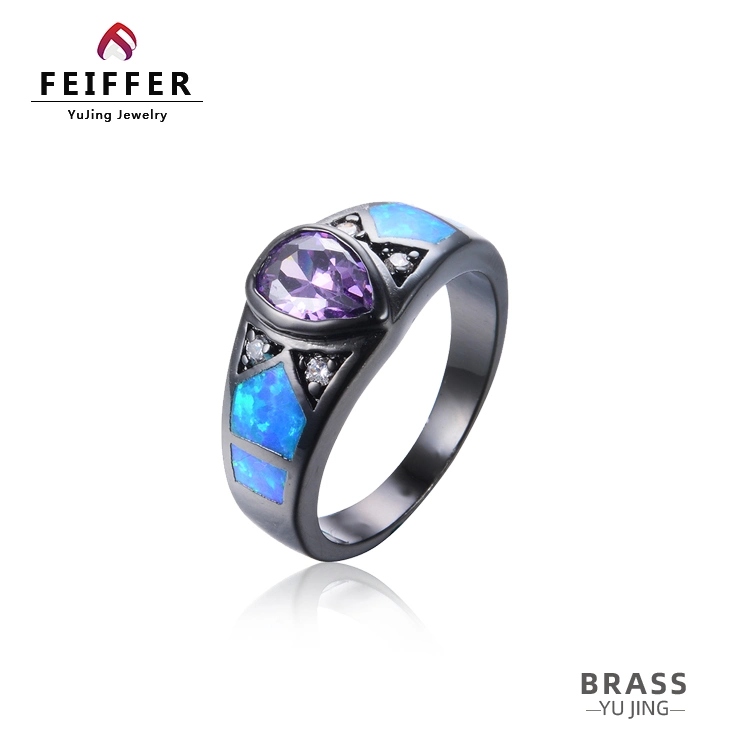 New Fashion Technology Design Custom Black Gun Plated Crystal Ring Opal Men and Women Ring Luxury Jewelry Brass Lab Opal Ring