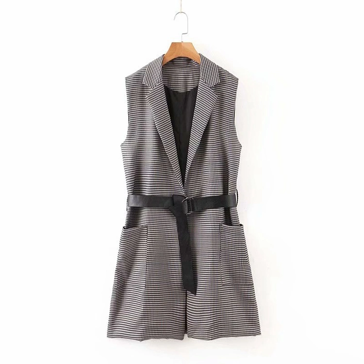 Latest Design Woman Checkered High quality/High cost performance Fashion Chic Vest Jacket