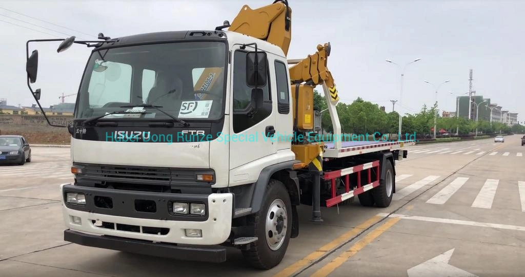 Japan. Brand Suizhou Recovery Truck Mounted with Knuckle 5 Ton Crane and Roll Back Flatbed Wrecker Euro 5.6. Engine