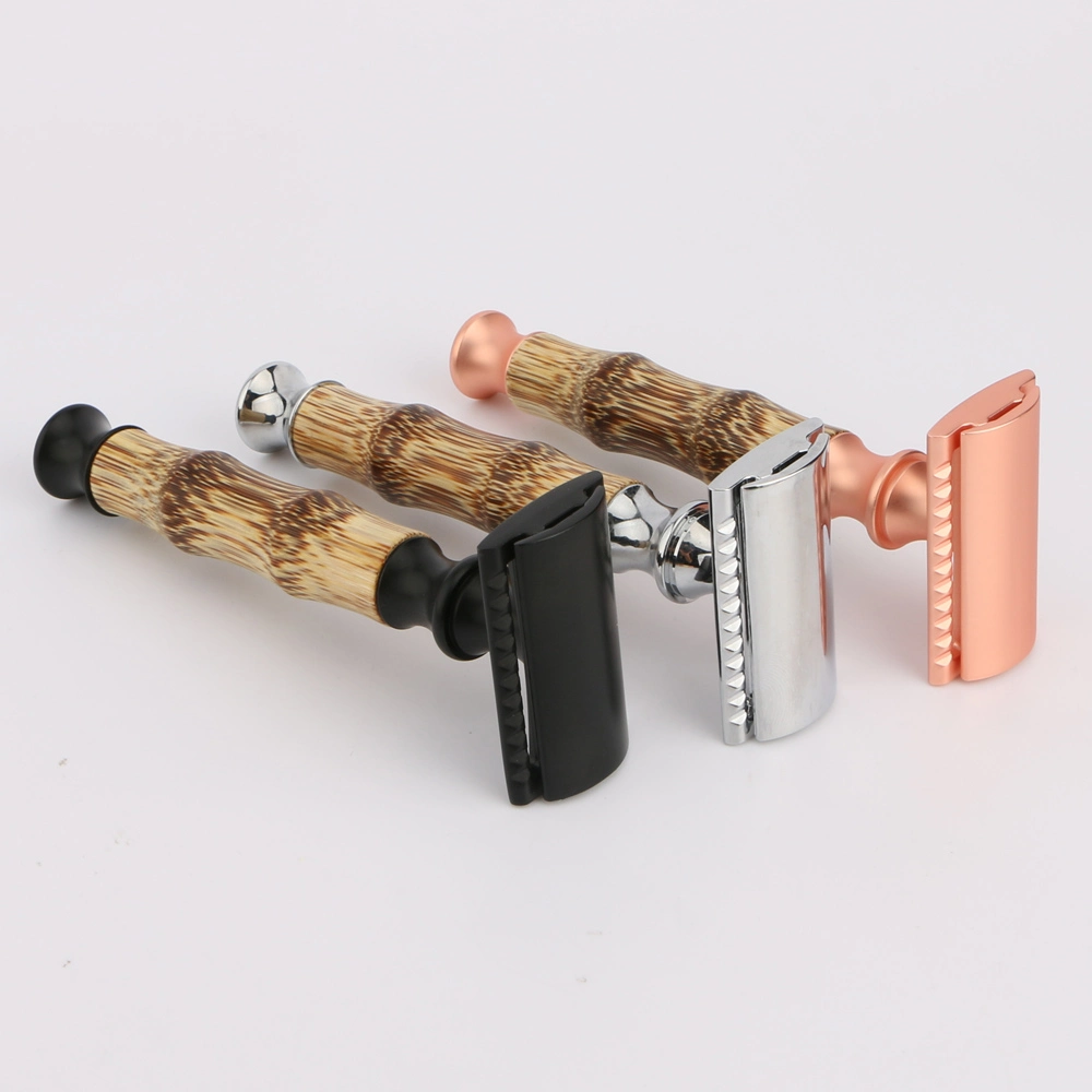 D671 Small MOQ zero waste reusable double-edged 3 piece Safety Razor with Bamboo Handle