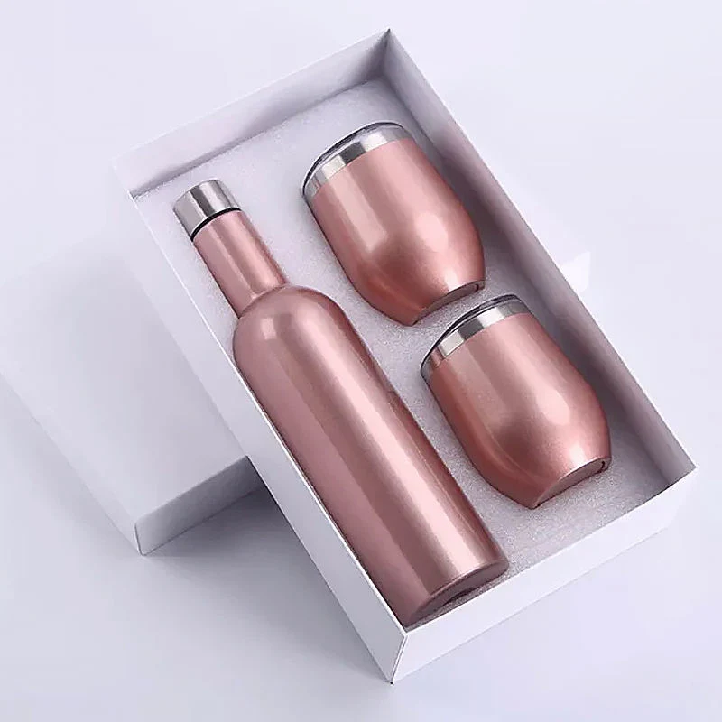 Wholesale/Supplier Custom Christmas Gift 750ml Stainless Steel Wine Bottle and 12oz Insulated Wine Tumbler Cups Set with Gift Box Navy Blue