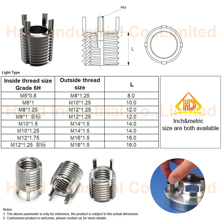 M4 M5 M6 insère SS304 de verrouillage à clé sur le fil Thread Inserts de réparation