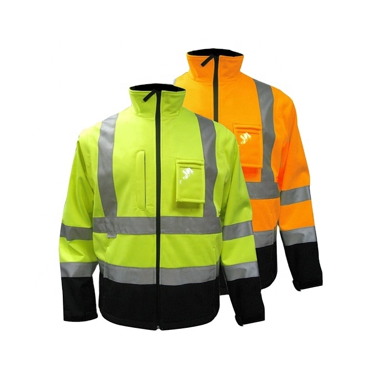 High Visibility Waterproof 300d Nano Tech Safety Bomber Jacket with Detachable Hood Reflective Tape Safety Protective Apparel
