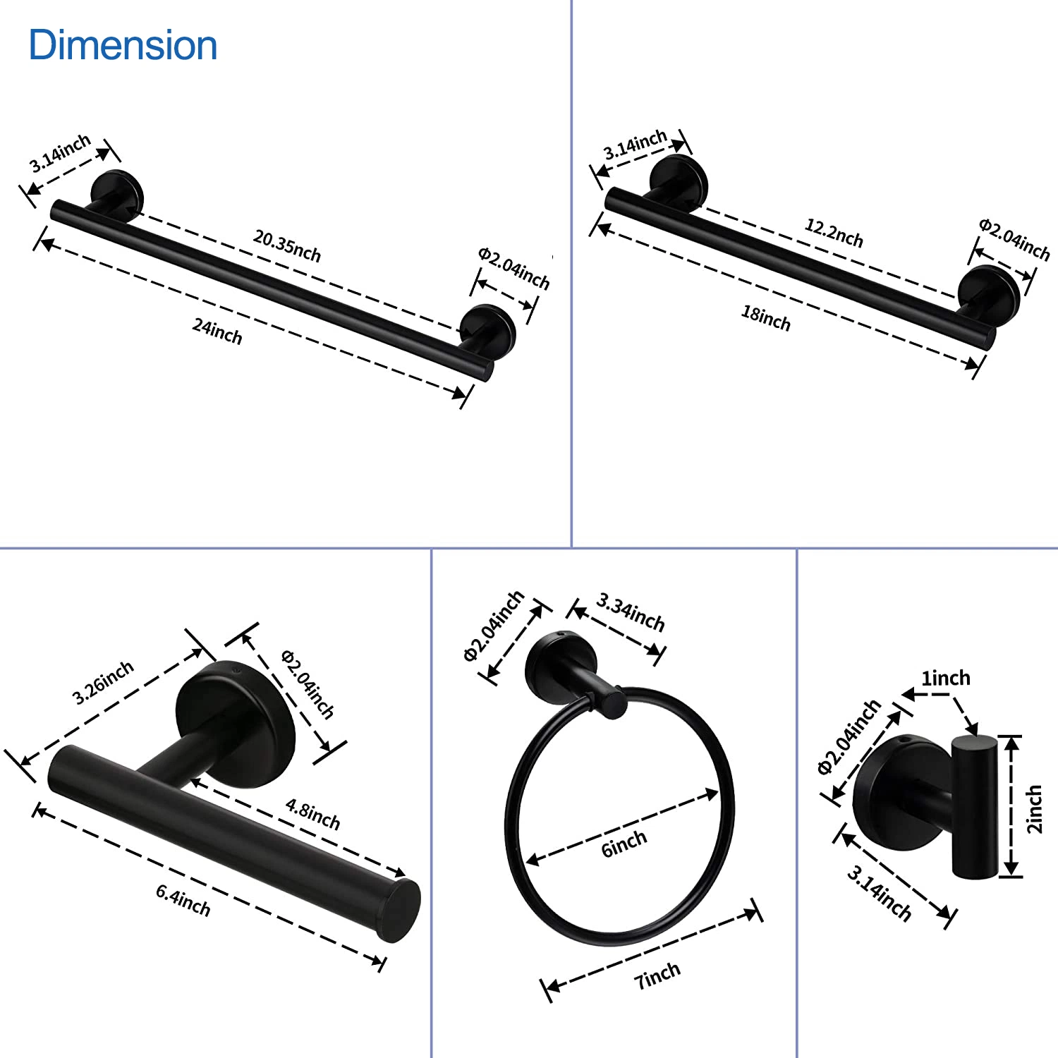 Aquacubic High quality/High cost performance  Manufacturer SUS 304 Stainless Steel Home Bathroom Accessories Hardware Set Black