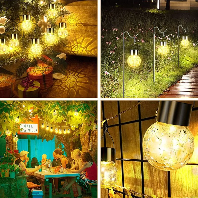 Brightenlux Heiße Verkaufende Bunte Wasserdichte Outdoor Hängende Dekoration Rissiges Glas Solar Garden Light Im Kugelstil