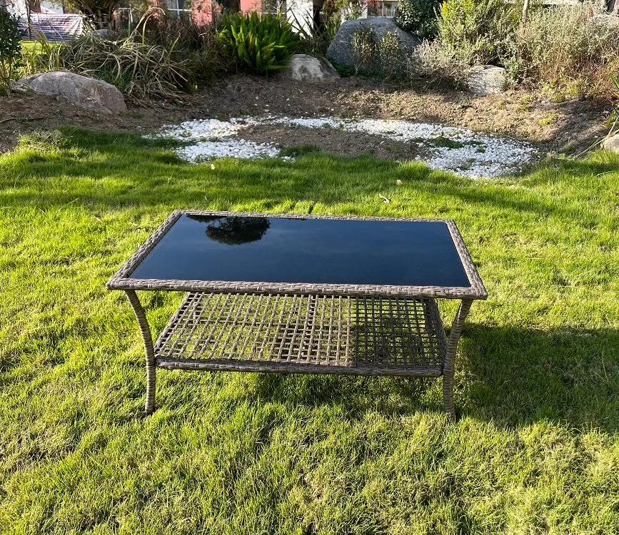 Mimbre Muebles de jardín al aire libre el mimbre sofá con mesa de vidrio