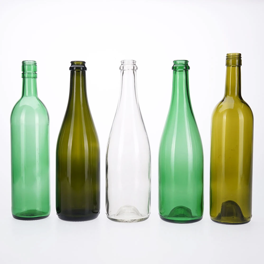 Comércio por grosso de fábrica 750ml 750cl Olive Green Glass garrafa de vinho lata Garrafa de vinho vermelha escura vermelha vermelha vermelha escura e castanho Print Dry