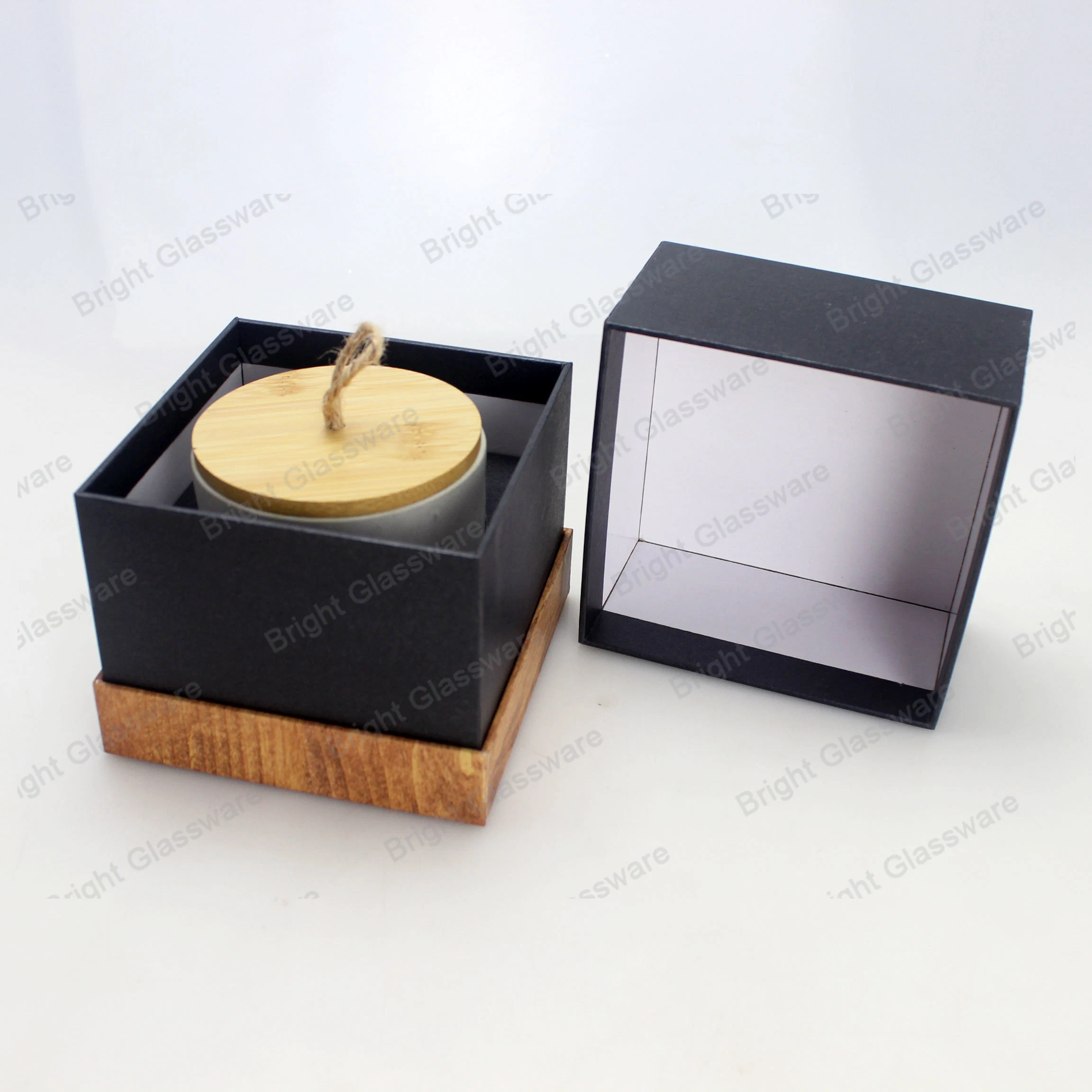 Black Square Paper Box with Wood Texture Bottom for Cement Jars