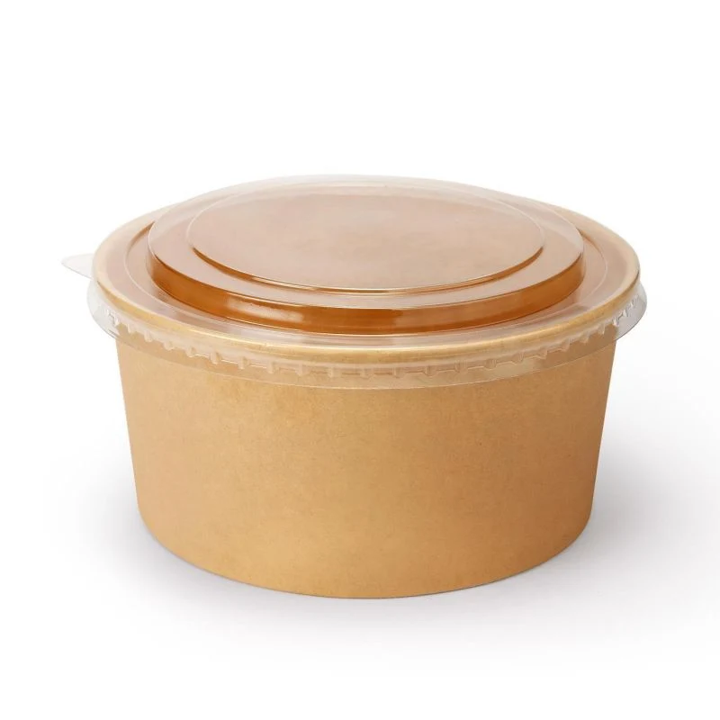 Disposable Take Away Kraft Paper Salad Bowl with Pet Lid Kraft Paper Bowl