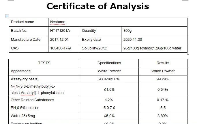 Manufacturer Best Price CAS 165450-17-9 Sweeteners Neotame