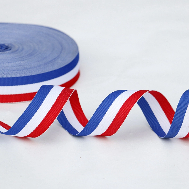 Single/Double Face/Side Polyester Twill Tape Tricolor Stripe Military Medal Grosgrain Ribbon