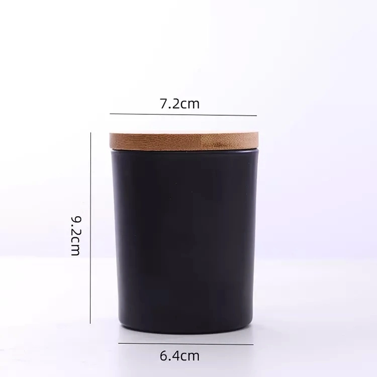 Bougie en verre de gros conteneur Bougie en verre noir mat pot avec les couvercles de bambou