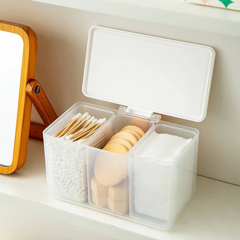 Plastic Makeup Swab Storage Container Multifunctional Compartmentalized Storage Box