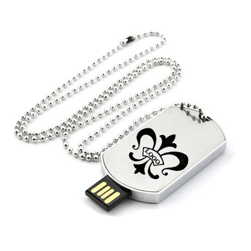 Portable Metal Plate Mini COB USB Stick Drive with a Long Neck Chain