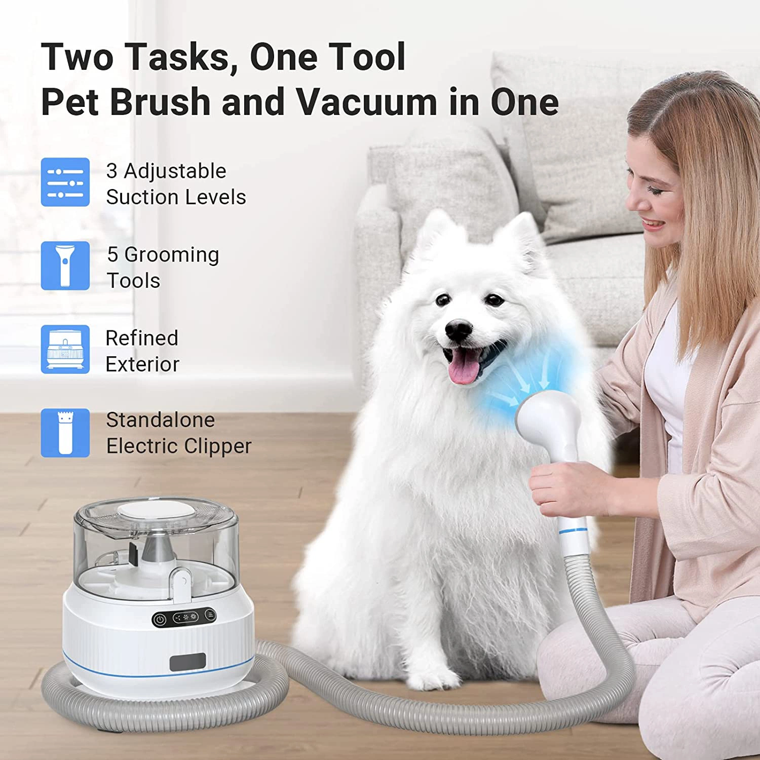 10kpa Electric Dog Cat Pet Hair Remover &Clipper Multifunctional Vacuum Cleaner with Grooming Tool Kits