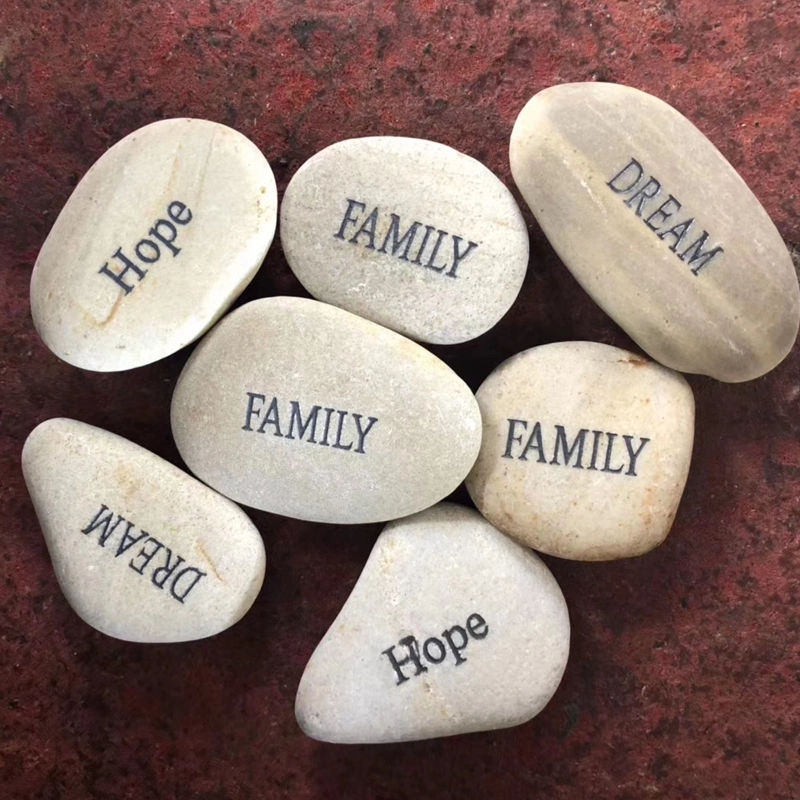 Polished River Rock, Natural River Stones, Engraved Pebble Etched with Word, Letter