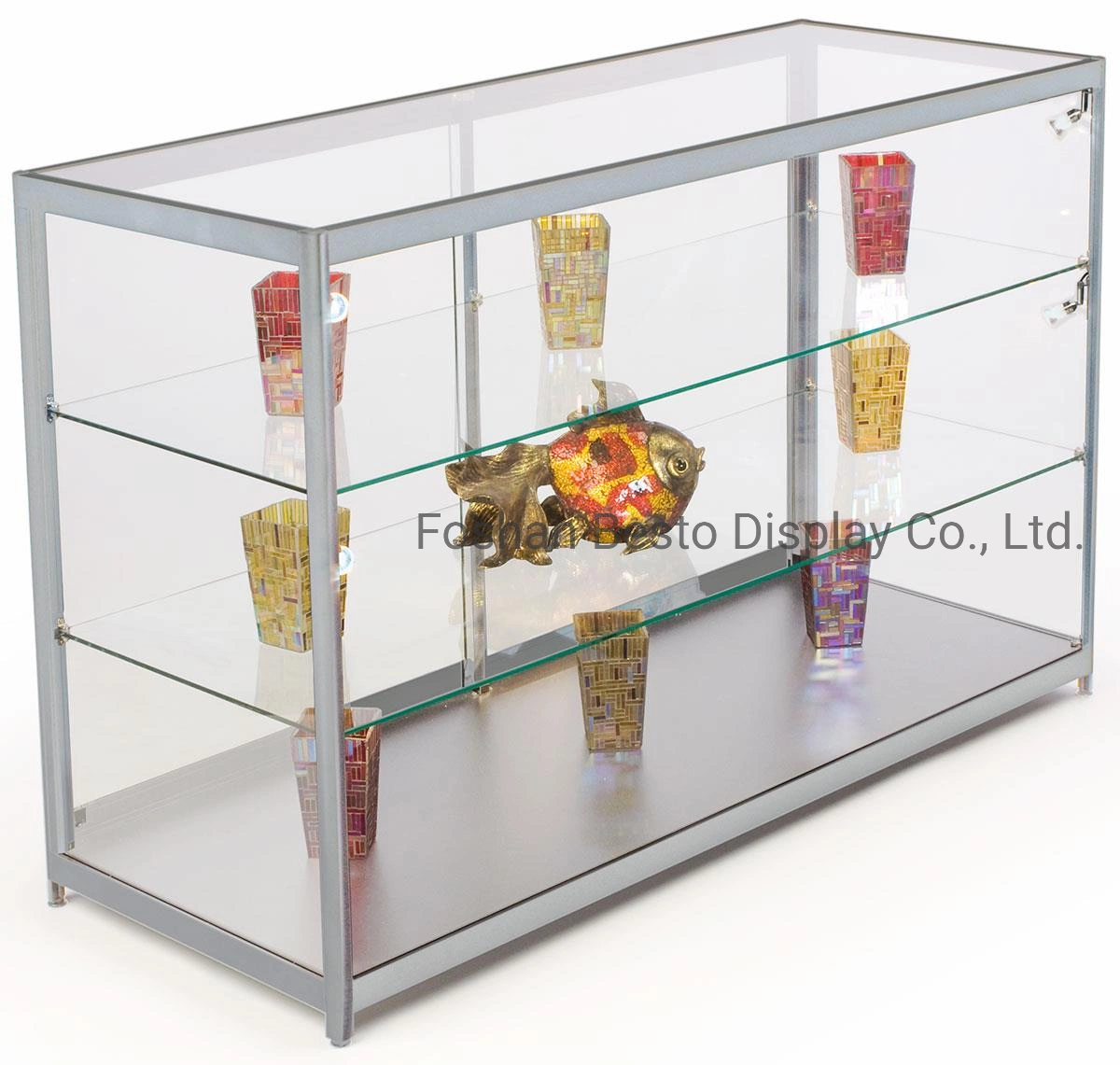 1800mm Width Retail Glass Display Case with LED Side Lights, Sliding Door for Retail Store Display in Black, White, Silver