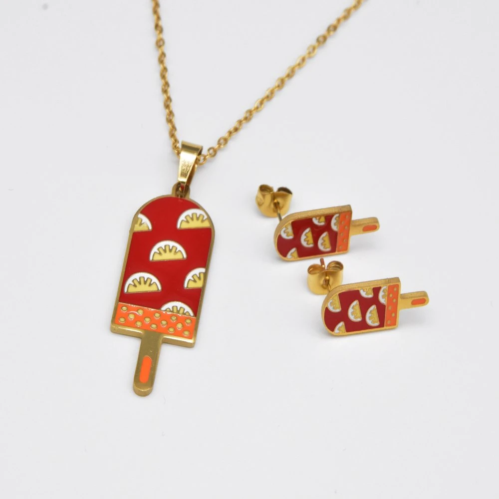 Original Design Cute Ice Cream Series Necklace and Earrings Jewelry Set for Ladies