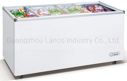 Flat Sliding Glass Door Display Chest Freezer for Supermarket Hotel