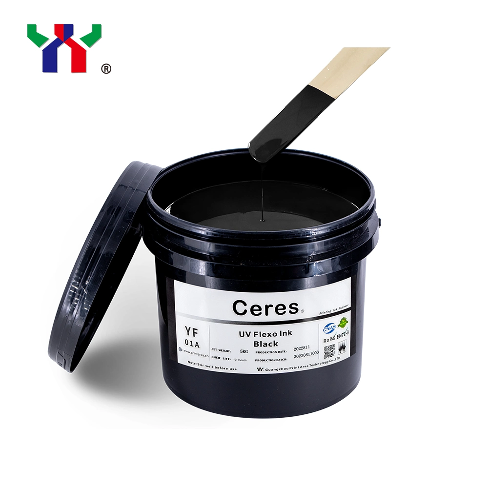 طباعة فائقة الجودة من نوع Ceres قوية قوة لصق الحبر UV/LED Flexo للطباعة على الورق والملصق (مواد PP، PET) ، اللون الأصفر، 5 كجم/برميل