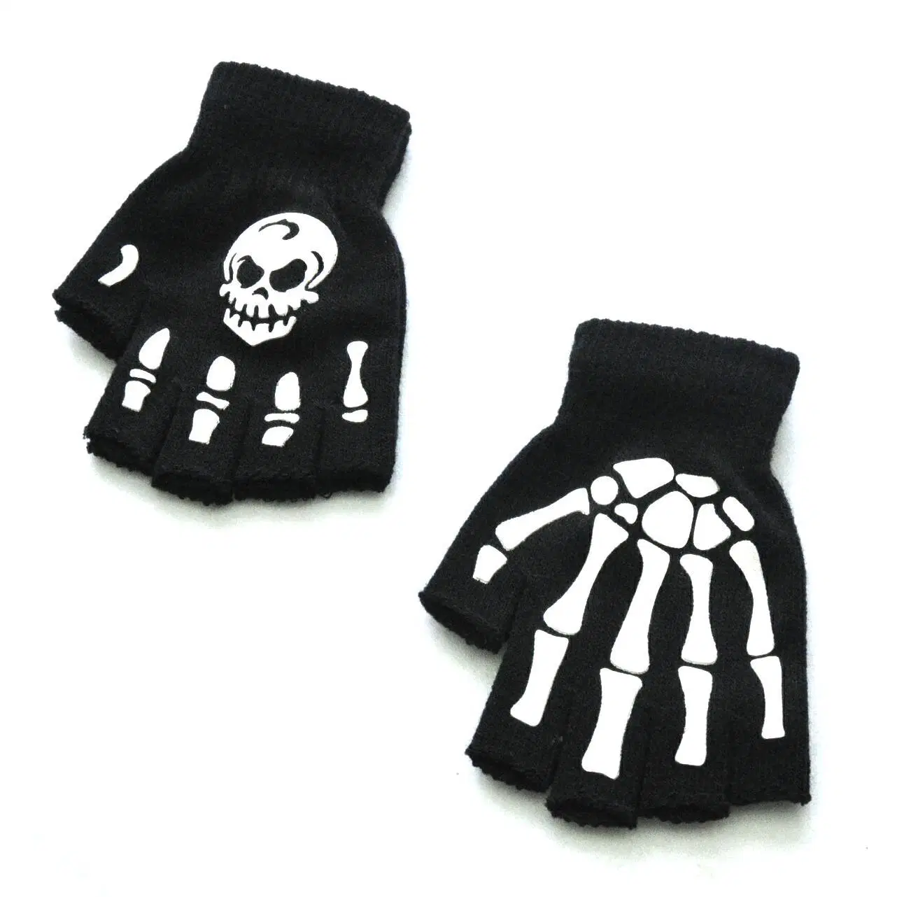 Winter Warm Knitted Half-Fingerhalloween Luminous Fluorescent Skull Hand Claw Printing Cycling Non-Slip Gloves