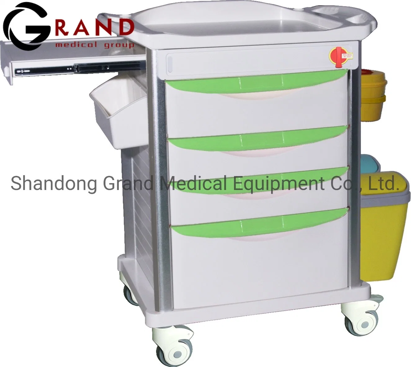 Hospital Hot Selling Furniture Medical Multifunction Medicine Trolley Green Anaesthesia Emgerency Cart