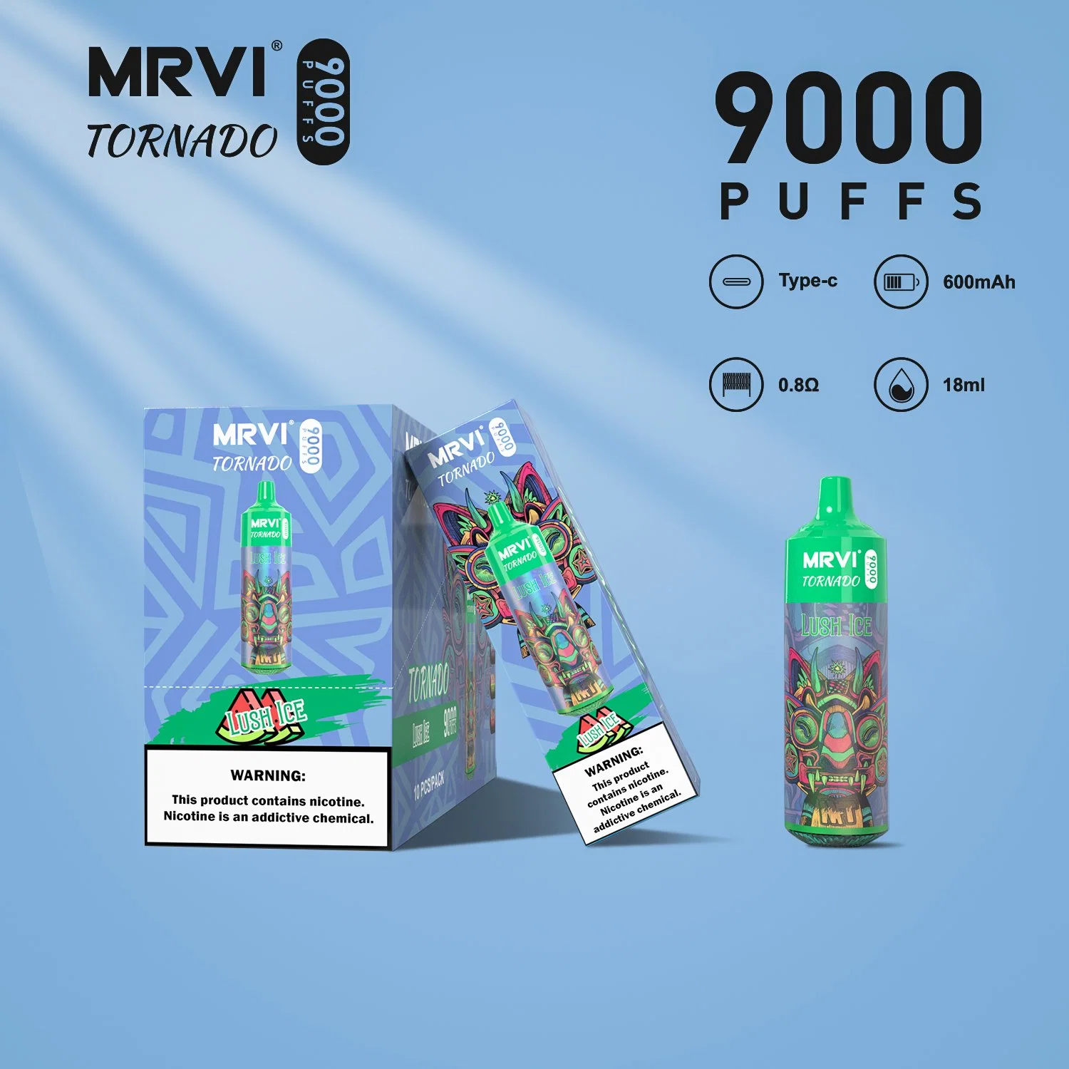 Randm Tornado 9000 Puffs Tyson Vape jetable Mrvi 9K Puffs Epes à cigarettes E rechargeables à bobine en maille