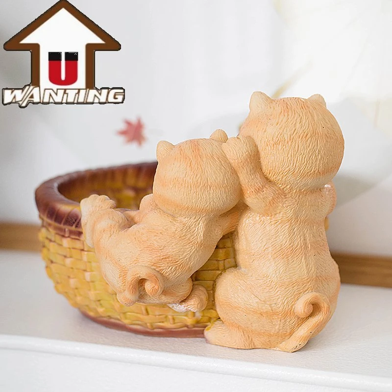 New Design Cat with Round Basket Storage Decor Hand Made Home Decoration