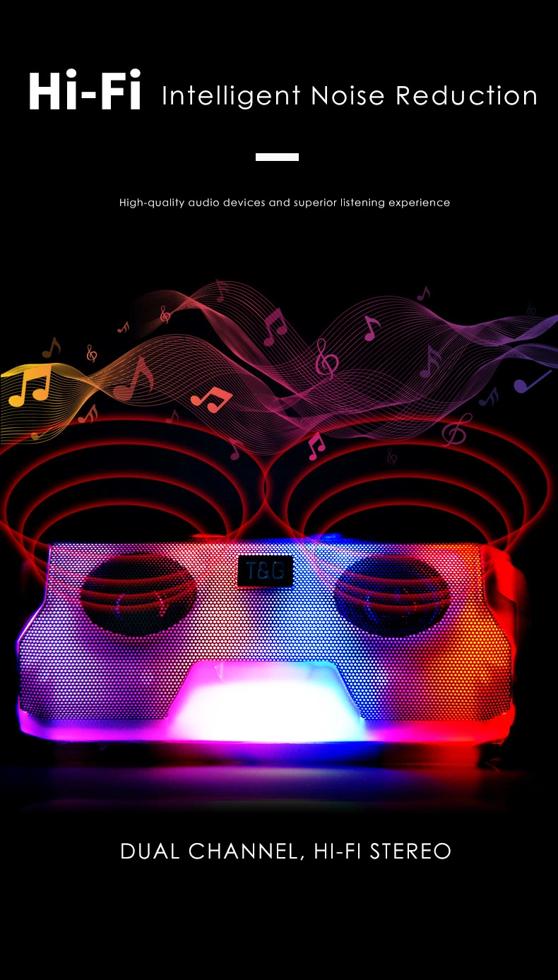 Portable Wireless LED Speaker Supports FM Radio SD Card Low Price Mini Stereo Bass Speaker with Long Service Life Tg143