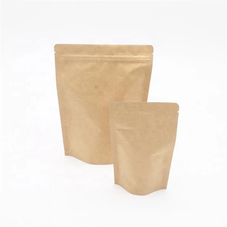 Printed Natural Kraft Paper out Layer Food Direct Contact One Way Valve Zipper Stand up Coffee Bag