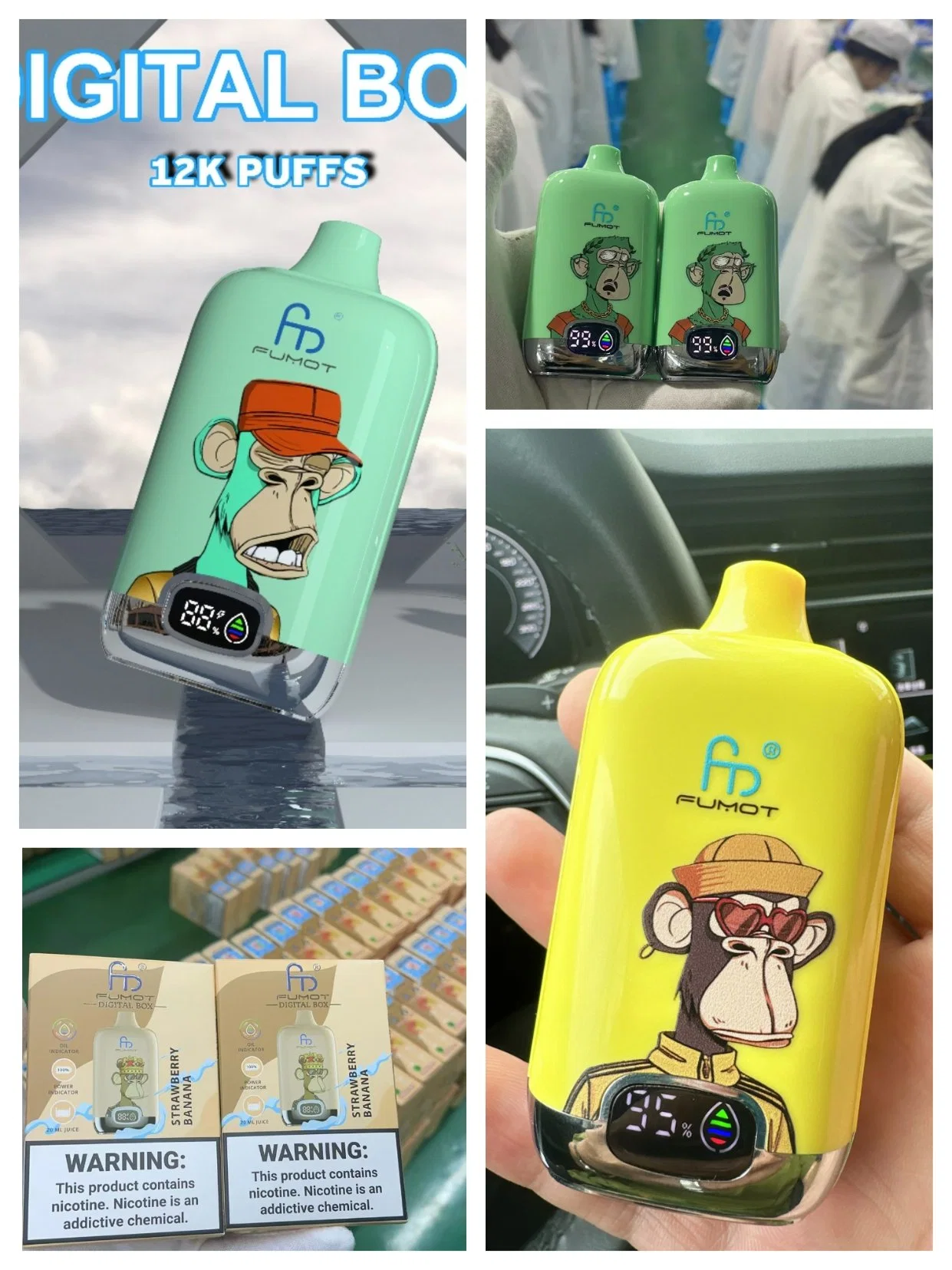 Fumot New 12000 Puffs Digital Box E-Cig 20ml E Juice Disposable/Chargeable Vape Flavored Rechargeable Hookah E-Cig