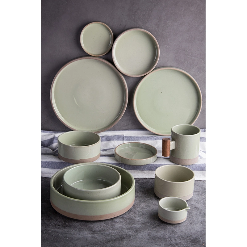 Popular Design Home Goods Korean Style Matte Green Speckle Glaze Full Christmas Ceramic Dinner Set for Gift