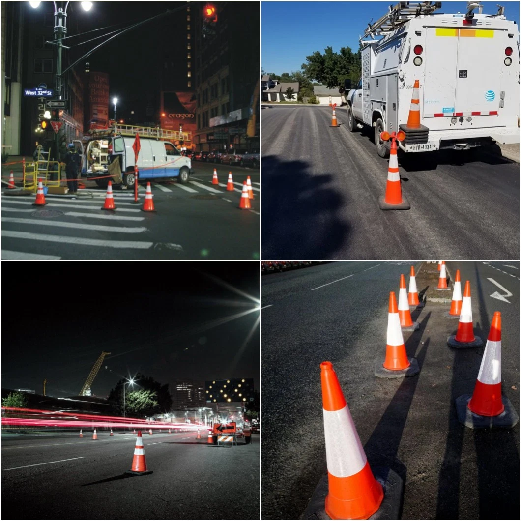 Red Plastic Traffic Cones with Customized Reflective Tapes for Construction Sites Street Safety