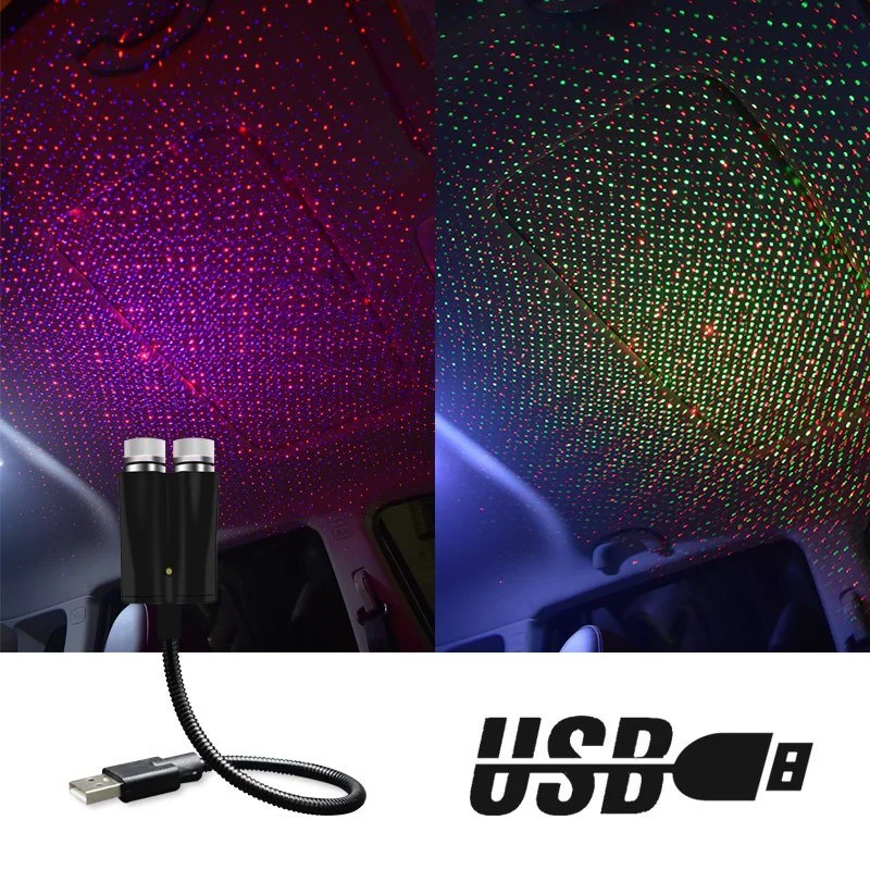 Auto Noche techo Starry USB LED coche atmósfera Neon proyector Techo Luz de estrella Luz de techo Mini lámpara de ambiente láser