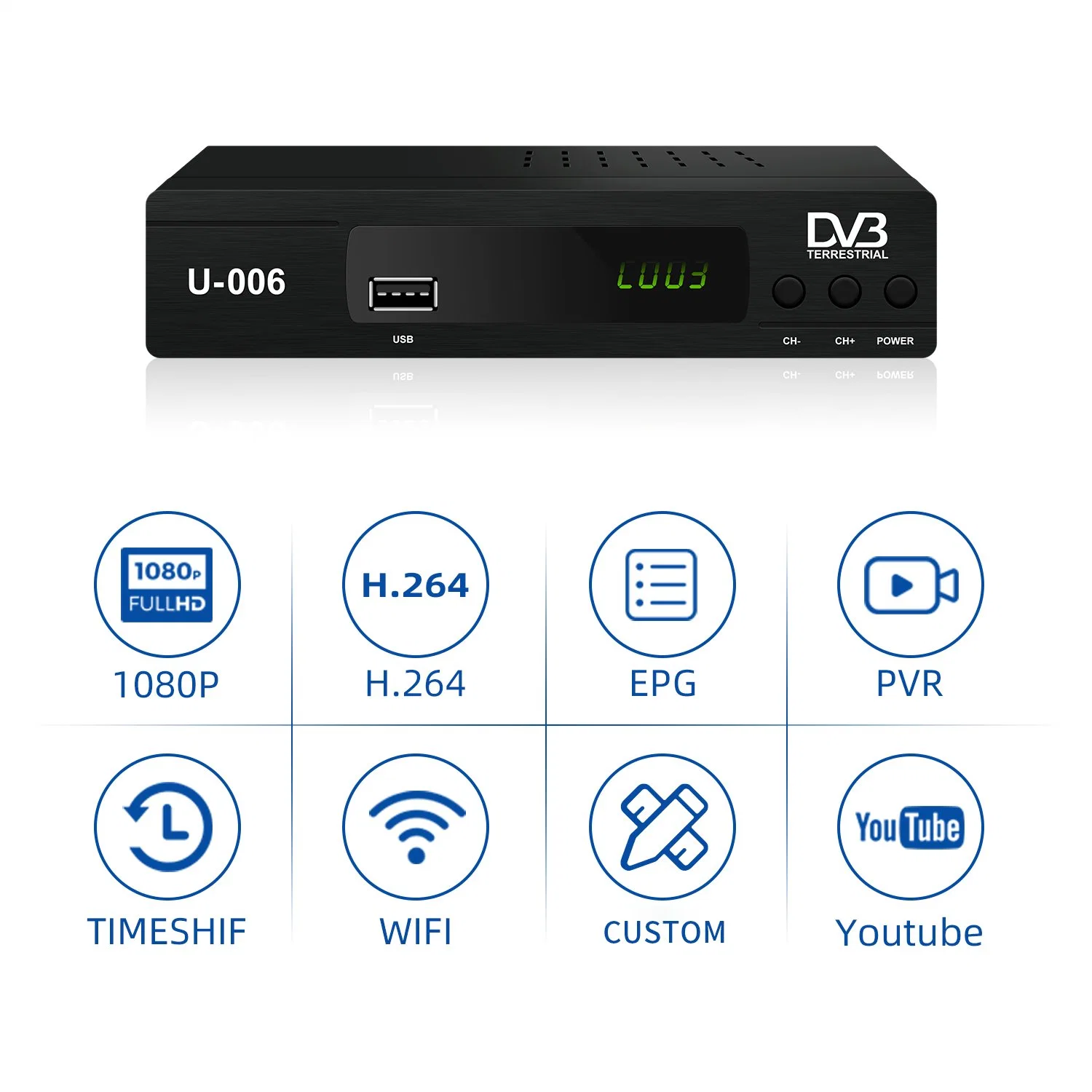 Junuo decodificador de televisión digital de alta calidad 1080p Full HD de la matriz del receptor de DVB T2 TDT2 Decodificador.