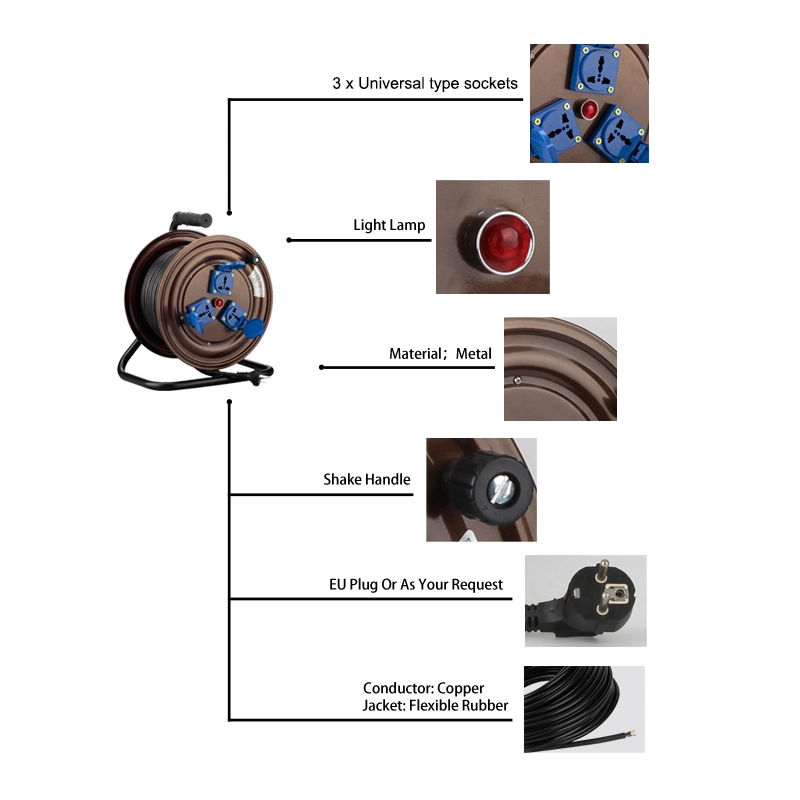 Good Quality Cable Reel Waterproof Universal Sockets Outlet Electric Extension Power Cord Plastic Cable Reel Camping